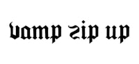 a black and white image of the word vamp zip up