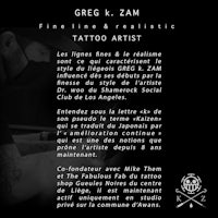 a black and white flyer with the words greek zam tattoo artist