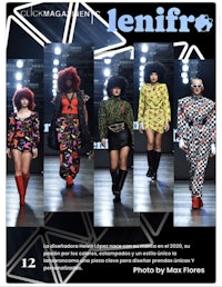 the cover of a fashion magazine with a group of women on the runway