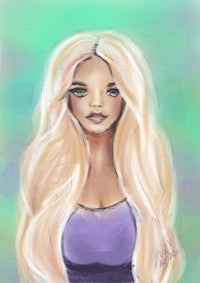 a drawing of a blonde girl with long hair
