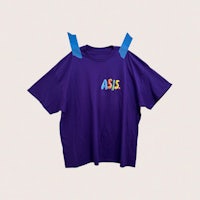 a purple t - shirt with the letter a on it