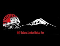 the logo of a suzuki samurai van with a mountain in the background