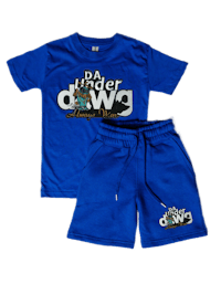 a boy's blue t - shirt and shorts set