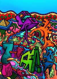 a colorful painting with a lot of colorful objects