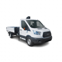 a white ford transit truck on a black background