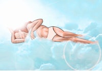 a cartoon of a woman laying in the clouds