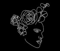 a line drawing of a woman with flowers in her hair