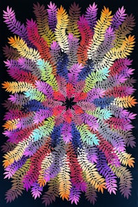 a colorful leaf pattern on a black background