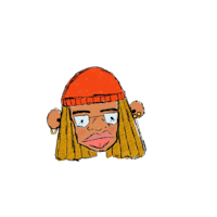 a drawing of a man with dreadlocks and an orange hat