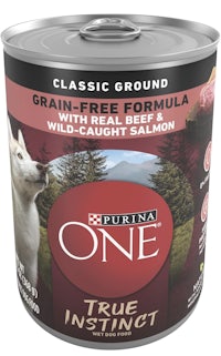 one classic ground grain - free formula with real beef and salmon canned dog food