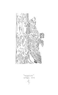 a drawing of a bear leaning against a tree