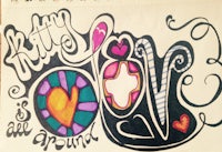 a drawing of a heart with the words kitty love is all ground