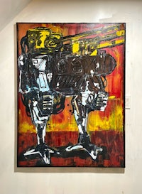 a painting of a robot on a wall