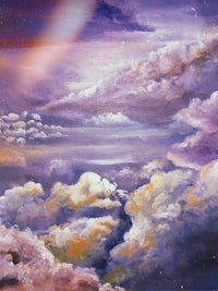 a painting of clouds with a rainbow in the sky