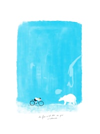 an illustration of a polar bear and a cyclist
