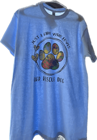 a blue t - shirt that says just can't wait to be a rescue dog
