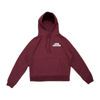 a maroon hoodie with a white logo on it