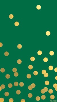 gold confetti on a green background