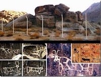 a series of pictures of rock carvings in the desert