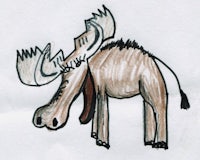 a drawing of a moose with large horns