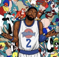 an image of a basketball player surrounded by cartoon characters