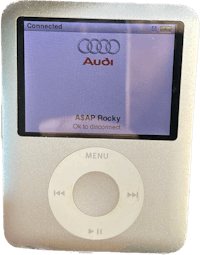 a silver audi ipod with the audi logo on it