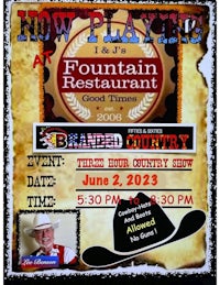 a flyer for the fountain country restaurant with a cowboy hat