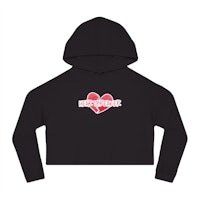 a black cropped hoodie with a heart on it