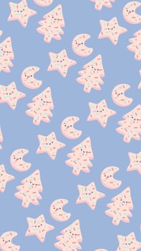 a pattern of cookies and stars on a blue background