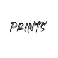 the word prints is written in black ink on a white background