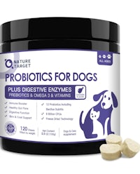 a jar of probiotics for dogs plus digestive enzymes