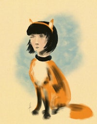 a drawing of an orange cat with black hair