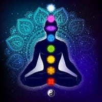 a man in a lotus position with seven chakras