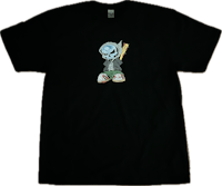 a black t - shirt with a cartoon character on it