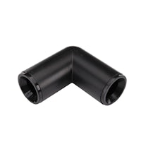 a black plastic elbow on a white background