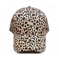 a leopard print baseball cap on a white background