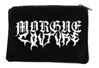a black pouch with the word morgue couture on it