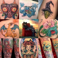 a collage of different tattoos of different characters