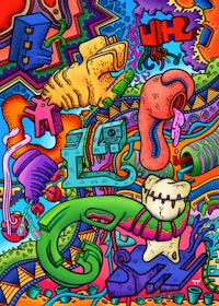 a colorful psychedelic doodle on a background