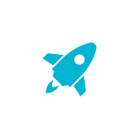 a blue rocket icon on a black background