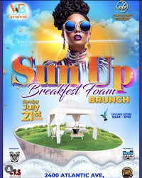 a flyer for the sun up breakfast foam brunch