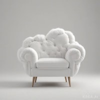 a white cloud shaped chair with wooden legs