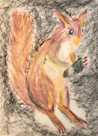 a drawing of a squirrel holding a pencil