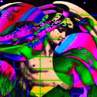 a psychedelic image of a man in a space suit
