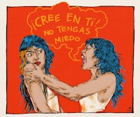 an illustration of two women with the words cree en t no tengas medo