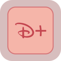 a pink square with the word disney plus on it