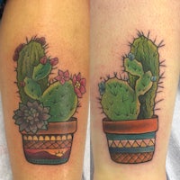 two tattoos of cactus in pots