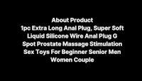 a black background with the words about product extra anal plug liquid silicone anal super