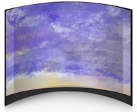 a purple and yellow painting on a curved glass