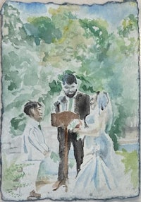 a watercolor painting of a wedding ceremony